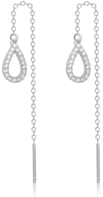 SLUYNZ Sterling Silver Teardrop Threader Earrings Dangle for Women Waterdrop Dangle Earrings Tassel Chain (A-Silver)