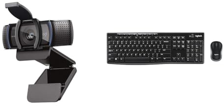 Logitech C920S HD Pro Webcam, Full HD 1080p/30fps Video Calling, Clear Stereo Audio & MK270 Wireless Keyboard and Mouse Combo for Windows, QWERTZ German Layout - Black