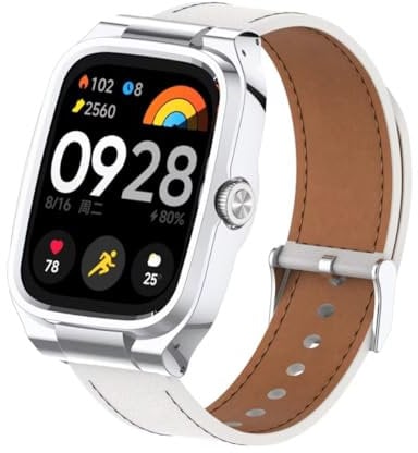 T-BLUER Bands Compatible with Xiaomi Redmi Watch 4 Strap,Leather Replacement Bracelet Watchband Accessories with Metal Frame for Redmi Watch 4 Smartwatch White