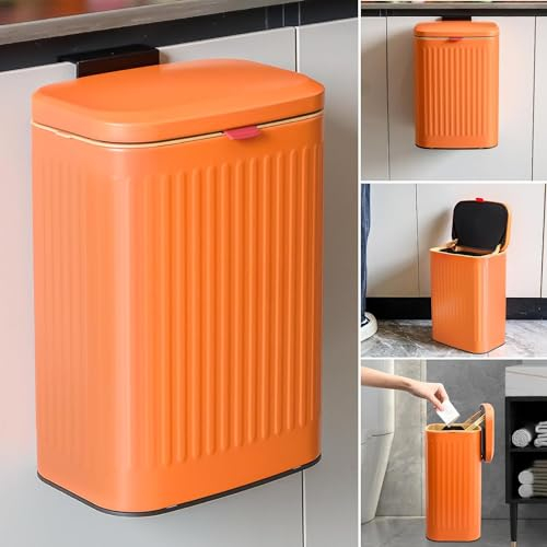 Hanging Kitchen Compost Bin 8 Liter/2.1 Gallon, Small Trash Can with Detachable Inner Bucket for Cupboard/Countertop/Bathroom/Camping/Office/Camping (Orange-8 Liter)