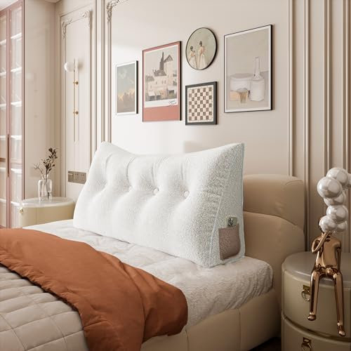 Rucener Grande cuscino triangolare per la schiena, cuscino per divano, testiera alta, schienale alto, perfetto come cuscino per guardare la TV e la lettura, disponibile in molti eleganti, bianco, 120