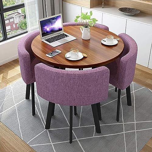 Rundes Esstisch-Set mit 4 Stühlen, Tische und Stühle für kleine Büro- und Konferenzräume, Moderne Freizeit-Esszimmermöbel für die Küche, Lounge und Wohnzimmer (80 cm, Lila)