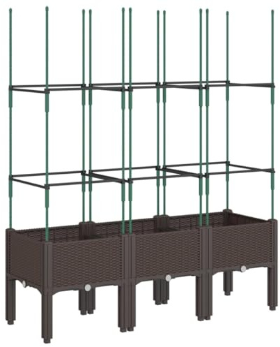 vidaXL Pflanzkübel mit Rankgitter, Blumenkübel mit Rattan-Optik, Blumenkasten für Terrasse Garten, Gartenspalier Pflanzkasten, Braun PP