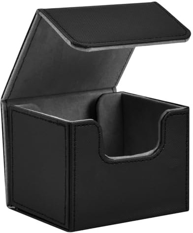 Minjuna PU Leather Card Case Holder, Fits 100+ Sleeved Cards (Black + Grey) - Magnet Closure Deck Box for MTG, CCG, TCG Games