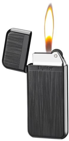Dünnes Feuerzeug, weiche Flamme, Butan, nachfüllbar, Gasfeuerzeug (Gas nicht im Lieferumfang enthalten).(Black)
