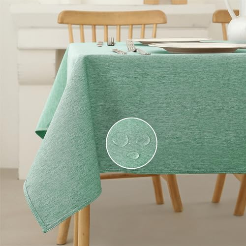 Vorvowry Mantel Antimanchas Rectangular Redonda con Efecto Lino Mantel Impermeable Hule Mesa Manteles para Fiesta Cocina Comedor Rectángulo 140x220cm Lago Verde