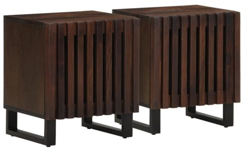 vidaXL Nachttische 2 STK., Nachttisch mit Stauraum Metallbeine, Nachtschrank für Schlafzimmer, Nachtkommode Nachtkonsole, Massivholz Mango