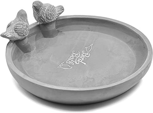 Stephans Möbelbörse Vogeltränke Bird Bath mit 2 Vögeln Vogelbecken Vogelbad Futterschale Tränke Garten Terrasse Balkon Futterstelle Wasserstelle Bienen Zement rund Ø25cm