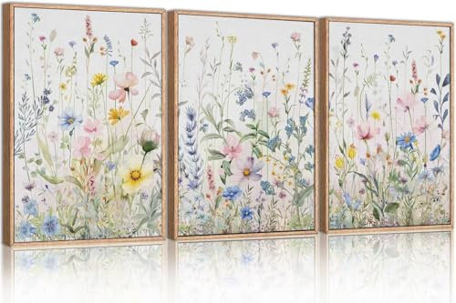 TOARTi Blumen Leinwand Wandkunst,Bunte Blumen Wandbilder,Aquarell Wildblumen Bilder,Blumen Wanddekoration,Botanische Deko Wohnzimmer Schlafzimmer Zuhause Dekoration,Rahmen,30x40cm