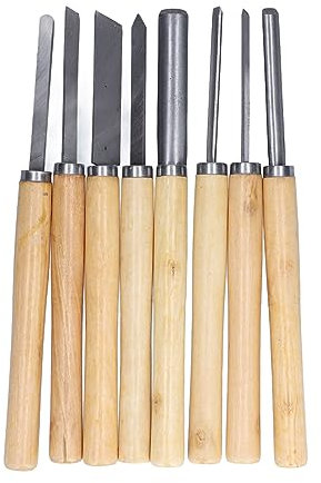 Spacnana 8Pcs Wood Turning Chisels HHS Groove Parting Tools Set Wood Lathe Turning Tool Kit Woodworking Cutting Carving Modeling Gouge Accessories