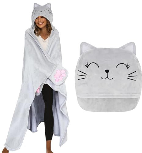 ZQEJEFD Decke mit Ärmeln und Kapuze, Tragbare Decke für Frauen, Kuscheldecke Flauschig, TV-Decke Weich Wohndecke Winterdecke, Geschenke für Frauen zum Weihnachten, Cartoon Chinchilla Decke 170x200cm