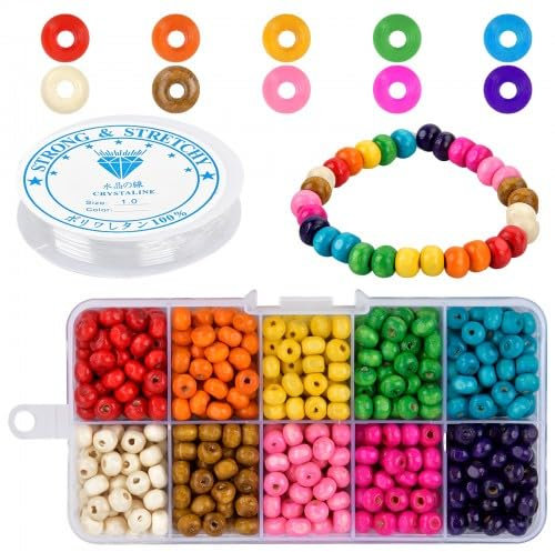 Dokeno 500 Stück Naturholzperlen bunt - Pastell für Armbänder und Halsketten