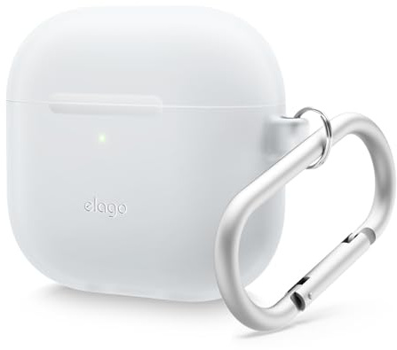 elago Silikon Hülle für AirPods 4 | kabelloses Laden, Karabiner inklusive, Silikon, stoßfest, Rundumschutz (Nachtleuchtendes Blau)