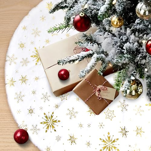 XIMEY Weihnachtsbaumdecke rund 90cm schöne Weihnachtsbaum Rock, Decke für Tannenbaum, Christbaumdecke, weich Weihnachtsbaum Decke, Baumdecke Weihnachtsbaum, schöne Decke für Weihnachtsbaum (Gold)