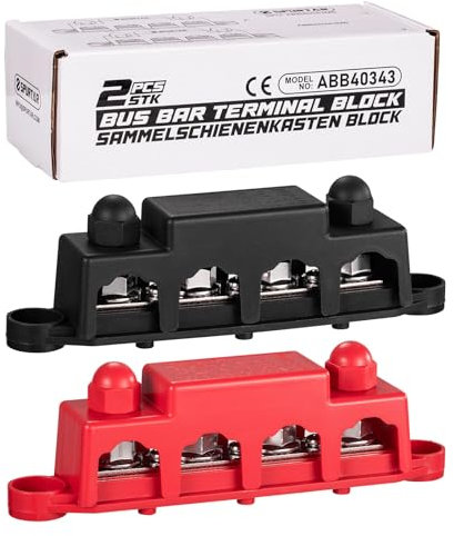Spurtar 12 V Sammelschiene, 12 V Stromverteilerblock mit 4 Klemmbolzen, 3/8 Zoll M10, 3 x M4-Schrauben, Sammelschienenklemmenblock, 12 V, 24 V, 48 V, 250 A, Batterie-Busschiene für Auto, LKW,