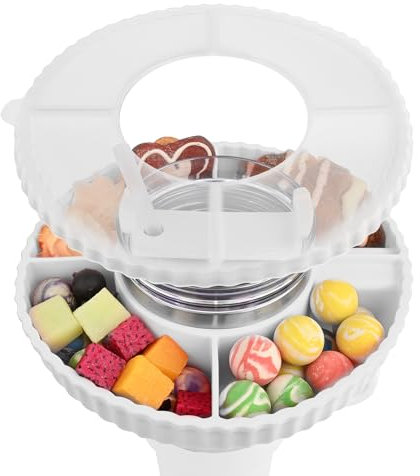 Euakee Snack Bowl with Lid for Stanley Cup 40 oz, Snack Bowl for Stanley Cup Accessories, Silicone Snack Tray with 4 Compartments, Compatible with Stanley Quencher 40 oz Tumbler (White)