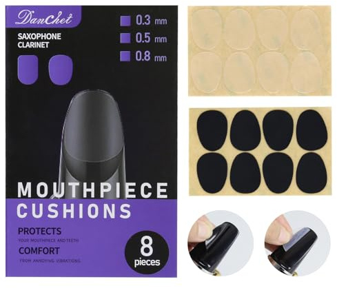 16 Stück Mundstückpads für Tenor - oder Altosaxophon, 0,3 mm Silikonpads, schützen das Mundstück vor Kratzern.