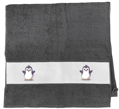 Huuraa Handtuch Pinguin Comic Geschenk | 50x100cm Graphite Baumwolle Handtuch Geschenkidee Graues Gästehandtuch mit Motiv Gästetuch Weich und Saugstark