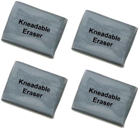 Knet-Radiergummi, grau, weich, langlebig, knetbar, für Künstler, zum Löschen oder Aufhellen, Skizzieren, Löschen, Verwischen, Hervorheben, für Erwachsene in der Schule, Büro, 4 Stück