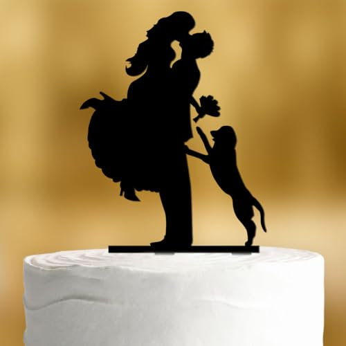 Cake Topper Sprung mit Hund Schwarz [stehender Hund] - Acryl schwarz Hochzeitstorte deko Kuchendeko Hochzeit Tortendekoration Verlobung Tortendeko Brautpaar Hunde