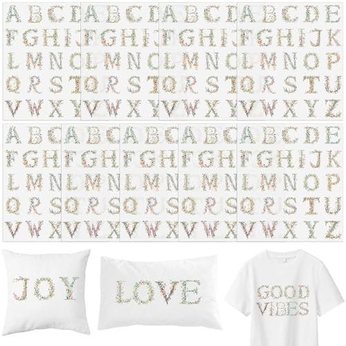 Letter Iron on Transfers, 9 PCS Flower Letter DTF Heat Transfer Vinyl, Alphabet Iron on Patch Applique Decals for T-Shirts Bags Clothing Pillow, DIY Crafts