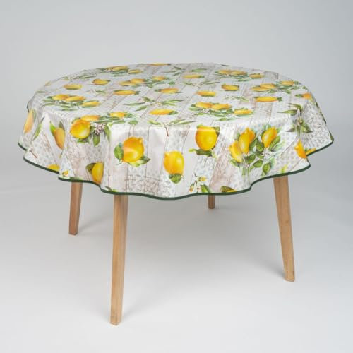 laro 160cm runde Wachstuch Tischdecke abwaschbar Wachstuchtischdecke mit Saum-Eingefasst-Paspelband, Muster:Lemonix Zitrone, Größe: Rund 160cm