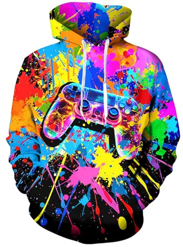 Fanient Pullover Herren Hoodies Unisex Jugend 3D Kapuzenpullover Bunt Spiel Bedruckt Lange Ärmel Fleece Sweatshirt M