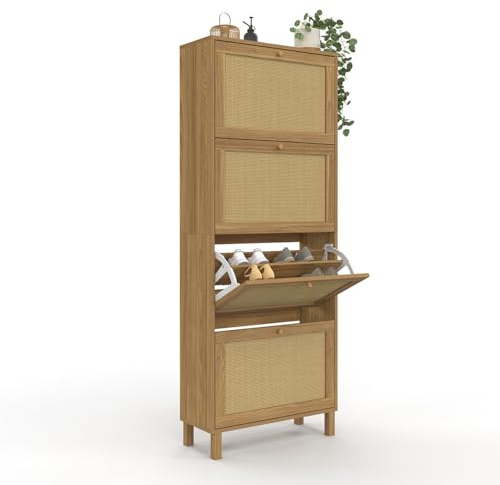 IDMarket - Meuble à Chaussures 24 Paires HANAE 4 Portes Effet Naturel cannage