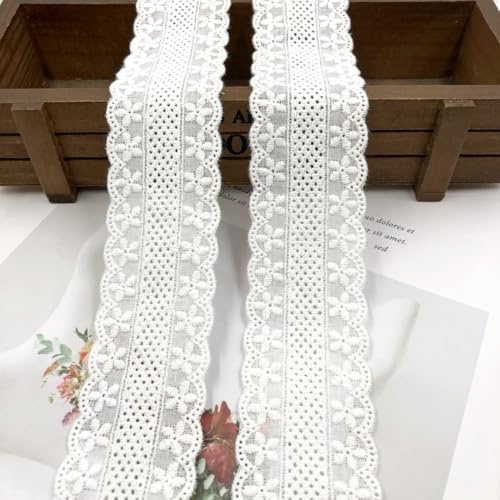WANYI Spitzenband Weiß Spitzenborte Baumwolle 4cm Breite Spitzenstoff Meterware Borten und Bänder zum Nähen Stickerei Spitzenbordüre Vintage Dekoband Zierband für DIY Handwerk Hochzeit Deko(Weiß)