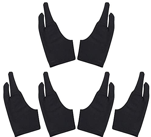 Mesee Lot de 6 Gants de Dessin pour Tablette Graphique Élastique Anti-Fouling à Deux Doigts pour Dessiner sur Pad Enfants Adolescents Noir