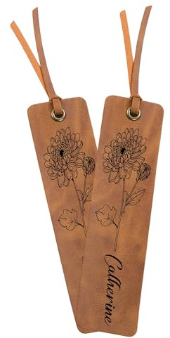 JSDDE 2er Personalisiert Leder Lesezeichen mit Geburtsblume und Text Gravur Bookmarks Abschluss Geschenk für Absolventinnen und Absolventen (Braun)