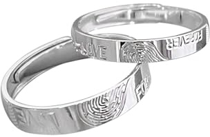 Aotiwe Ring Herren Silber Set, Promise Ring für Paare Halbherz-Fingerabdruck 925 Silber Verstellbar