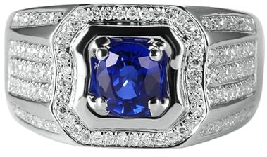 Lirzxin Herren Ring Verlobung Weißgold 750 18K, Freundschaftsringe Herren Breiter Luxus mit 1ct Rund Labor Erstellt Saphir und 0.59ct Moissanit Eheringe Partnerringe Weißgold Gr. 66 (21.0)