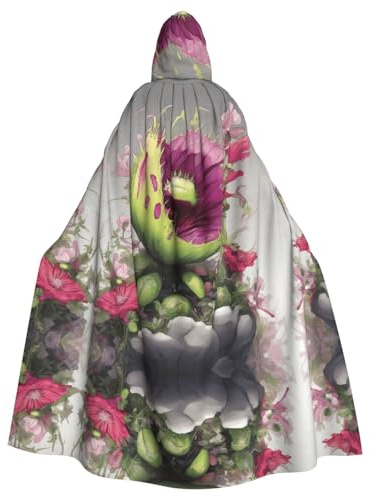 WBQLSL Neon Venus FlytrapPrinted Halloween Cape, Hooded Cloak for Maskerade, Carnival Party or Cosplay Costume
