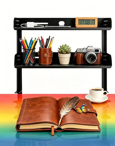 Yuxh Clamp On Desk Shelf Cilp Under Table Organize Shelves, 15 inch, Balck, 2-Tier