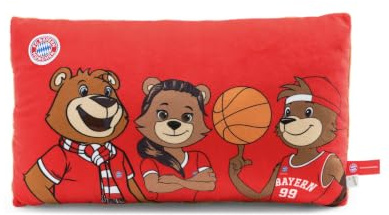 NICI Kissen FC Bayern MÜNCHEN Berni, Mia & Ben 43x25cm - rot - 61618 | Flauschiges Kuscheltierkissen für Kinder und Erwachsene, Plüschkissen ideal für Zuhause, Kindergarten oder unterwegs