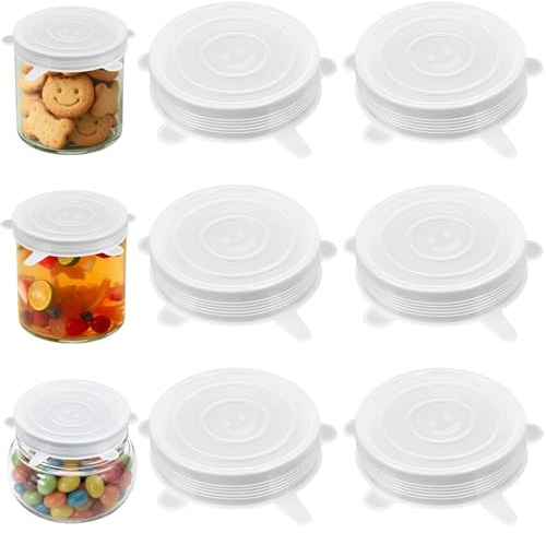 Silicone Stretch Lids Set, 6 Pack Universal 9.5cm Silicone Food Cover for Containers Thicker Reusable Sturdy Covers Tins & Yogurt Pots Lids For Microwave Freezer And Dishwasher Safe BPA-Free