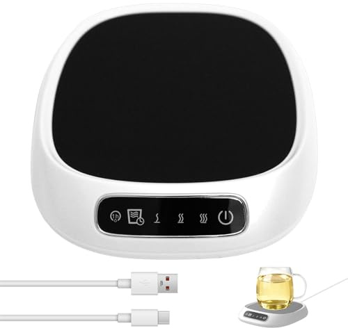 Coffee Mug Warmer, USB Cup Warmer with 3 Temperature Setting(55-85℃), Smart Touch Heated Coaster, Coffee Warmer for Desk 8H Auto Shut Off & Hourly Drink Remind for Tea Milk Warmer Office Home (White)