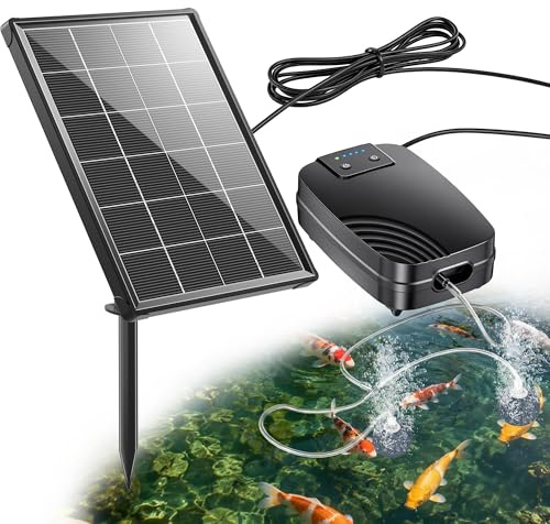 POPOSOAP 4W Solar Pond Aerator with 2200 mAh Battery Backup for Fish Pond | Air Pump with 3 Modes & Separated Solar Panel, All-Day-Night Operation for Small Outdoor Pond Fish Tank Hydroponics
