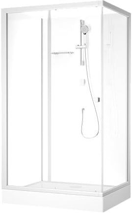 Komplettdusche Marwell Shower Rectangle Fresh 90x115x205 cm mit Duschtasse Fertigdusche mit Gleittüren, silber matte Alumuniumprofile, 5mm Sicherheitsglas, Armatur & Handbrause einfache Montage