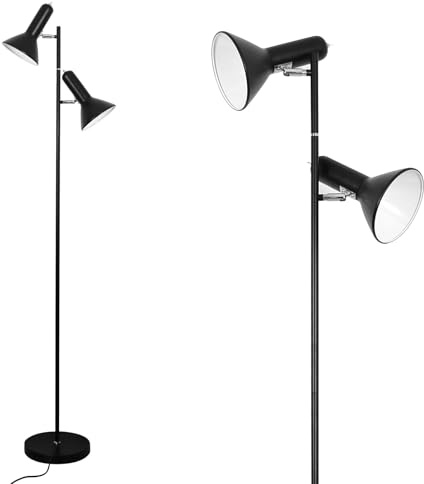 Amdelne Leselampe Stehlampe E27, 2 Flammig max. 60W(ohne Leuchtmittel), Stehleuchte Wohnzimmer Höhe 161cm, Retro Stehlampen Vintage, Metall Industrial Standleuchte für Sofa Schlafzimmer Büro, Schwarz