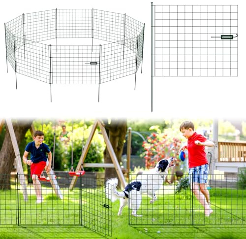 Peviasot Dekorative Gartenzaun, Teichzaun Set 1 Tor+4 Teichzaun Steckzaun Metall mit Zaunelemente und Freigehege Gartenzaun Tiergehege, mit Schloss, Haustier Zaun (Gerade, Grün)
