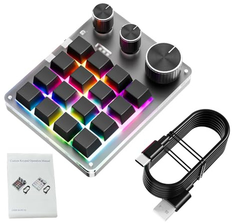 Yanmis Clavier Programmable, 16 Touches, 3 Boutons, Clavier de Jeu Filaire USB Personnalisable pour Raccourcis de Contrôle du Volume, pour Le Travail de Programmation de Jeux (Black)
