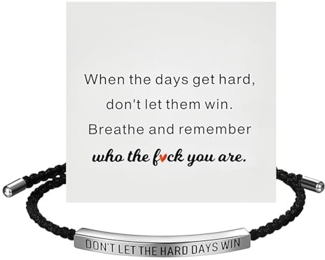 Armband Geflochten, Mit Gravur DON'T LET THE HARD DAYS WIN, Verstellbar | Inspirierende Armbänder, Handgefertigt Motivation Geflochtenes Schwarz, für Damen Herren Kinder Silber, Verfärbt Sich Nicht