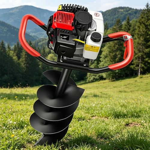 HuanSebesity Mototrivella a Scoppio 199cc 4 Tempi,Trivella a Benzina 3800w Professionale,Scavatore per Buchi con Punta in Acciaio al Manganese,per Recinzioni,Piantumazione Alberi E Giardinaggio 10cm
