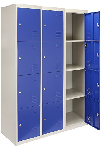 Monster Shop - 3 x 4 -türiger Fächerschrank Umkleideschrank Schließfachschrank Spind Garderobenschrank Stahlspind Stahlschrank Aufbewahrungsschrank Schrank Locker 45cm T x 38cm W x 180cm H Blau