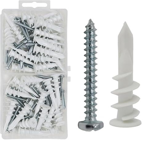 T.K.Excellent - Tasselli autoperforanti per cartongesso, in nylon, con kit di viti, 100 pezzi