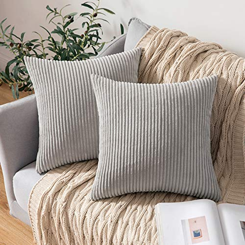MIULEE 2er Set Kissenbezüge Kord Kissenhülle Dekorative Kissenbezug Sofakissen Couchkissen Dekokissen Zierkissenbezug Deko Kissenhülle mit Verstecktem Reißverschluss 45x45 cm Hellgrau