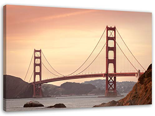 Feeby Bilder Golden Gate Bridge 80x60 cm 1 Teilig Wohnzimmer Schlafzimmer Büro Flur Küche Wandbilder Leinwandbilder Modern Bild auf Leinwand Wanddekoration Design San Francisco Architektur Rot