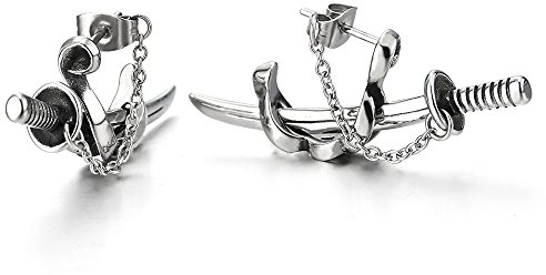 Paar Kette Klinge Schwertscheide Ohrstecker Ohrringe für Herren für Jungen, Edelstahl Gestüt Ohrringe, Ohrschmuck
